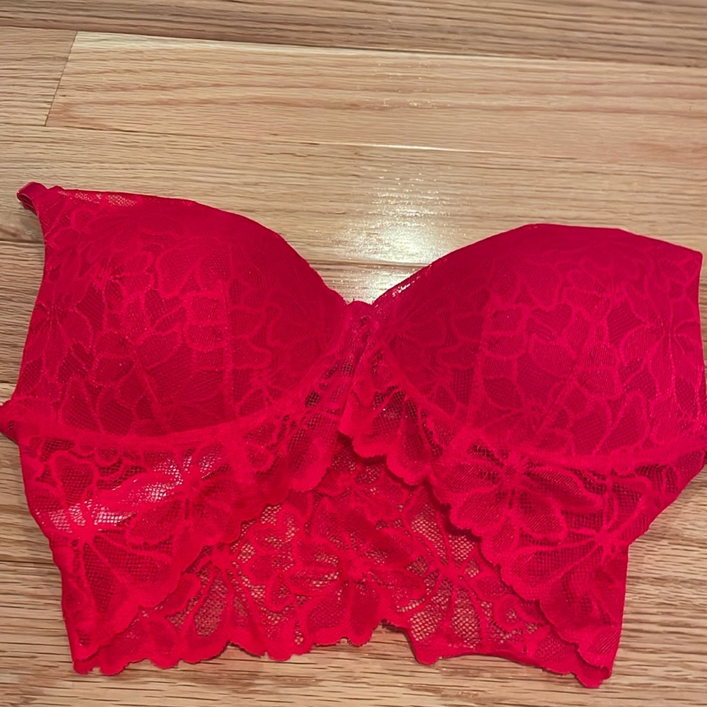 🔥 Victoria Secret balconette push up lace overlay red bra adjustable straps